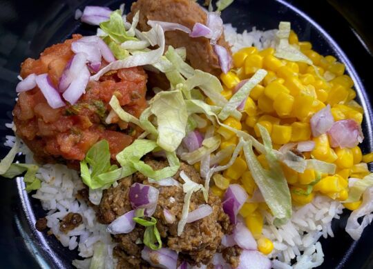 Burrito bowl featuring GroundPro Lentil Crumbles