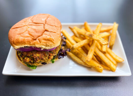 Chapli Pinto Burger with Masala Fries