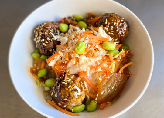 Sticky Sesame Lentil Bowl with Nuoc Cham Sauce