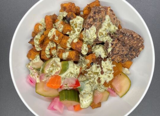 Tandoori Sweet Potato and Black Bean Falafel Bowl