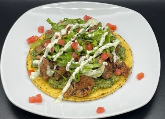 Three Bean Chili Crumble Tostada