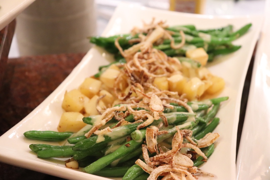 Green beans & turnips with spicy rarebit sauce