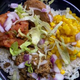 Burrito bowl featuring GroundPro Lentil Crumbles