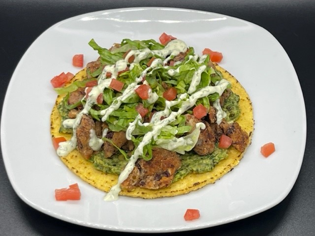 Three Bean Chili Crumble Tostada